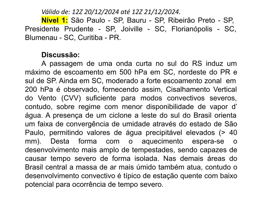 Imagem 2 do boletim da PREVOTS do dia 20/12/2024