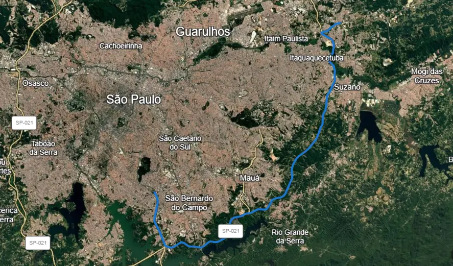Trajetória aproximada que percorremos com chuva (sentido da direita da imagem para a esquerda)